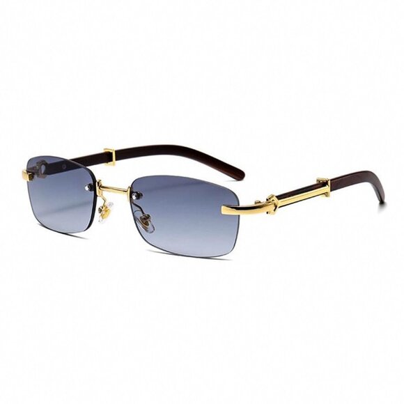 Rectangle Rimless Gold Frame Gray Tint Retro 90s Vintage Hip Hop Sunglasses - Picture 1 of 4